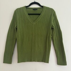 Tommy Hilfiger Olive V-Neck Cable Knit Sweater
